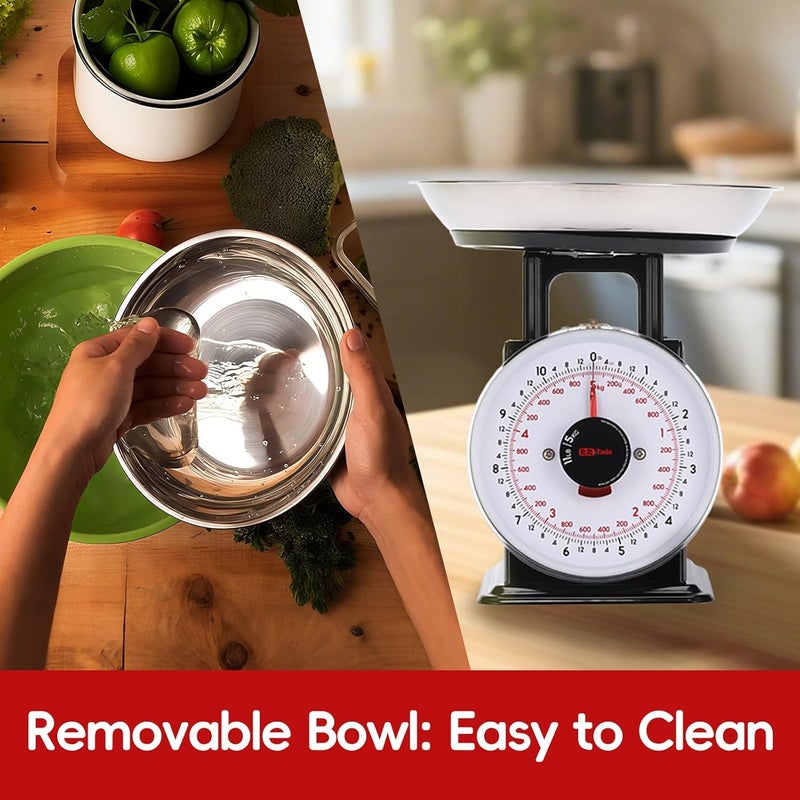 ta da 11lb Analog Kitchen Mechanical Food Scale Weighing Dial Scale with Bowl - Image 3